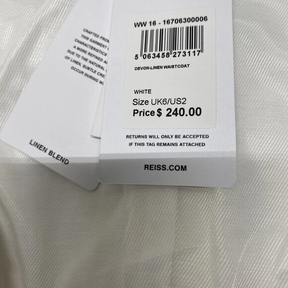 Reiss Women’s Devon Linen Twill Tailored Vest Size 2 White — Fully Lined - Picture 12 of 12